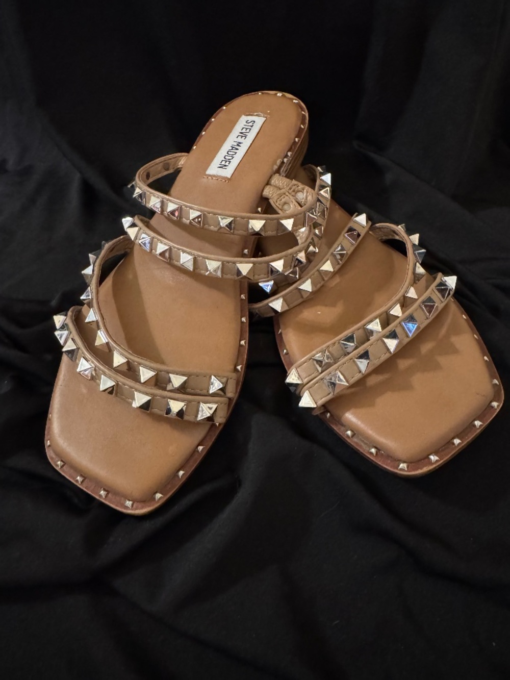 Steve Madden Lodell Strappy Studded Slides Tan Size 7